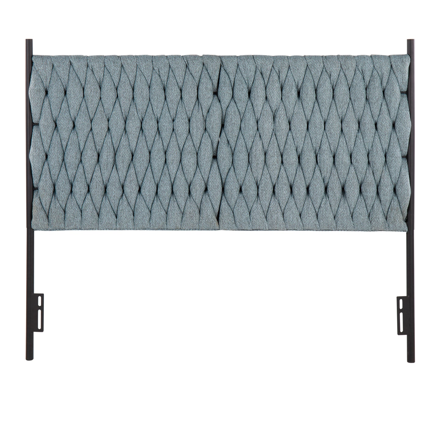 Braided Matisse Queen Size Headboard in Black Metal and Blue Fabric by LumiSource