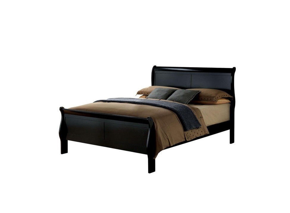 Queen Size Bed Black Louis Phillipe Solidwood 1pc Bed Bedroom Sleigh Bed