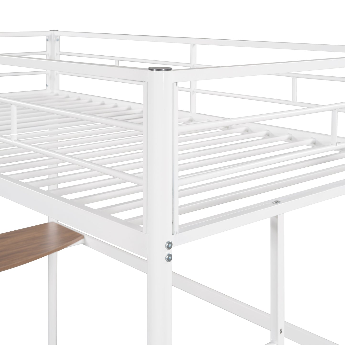 Metallic White Twin Over Full Bunk Bed with Desk and Ladder