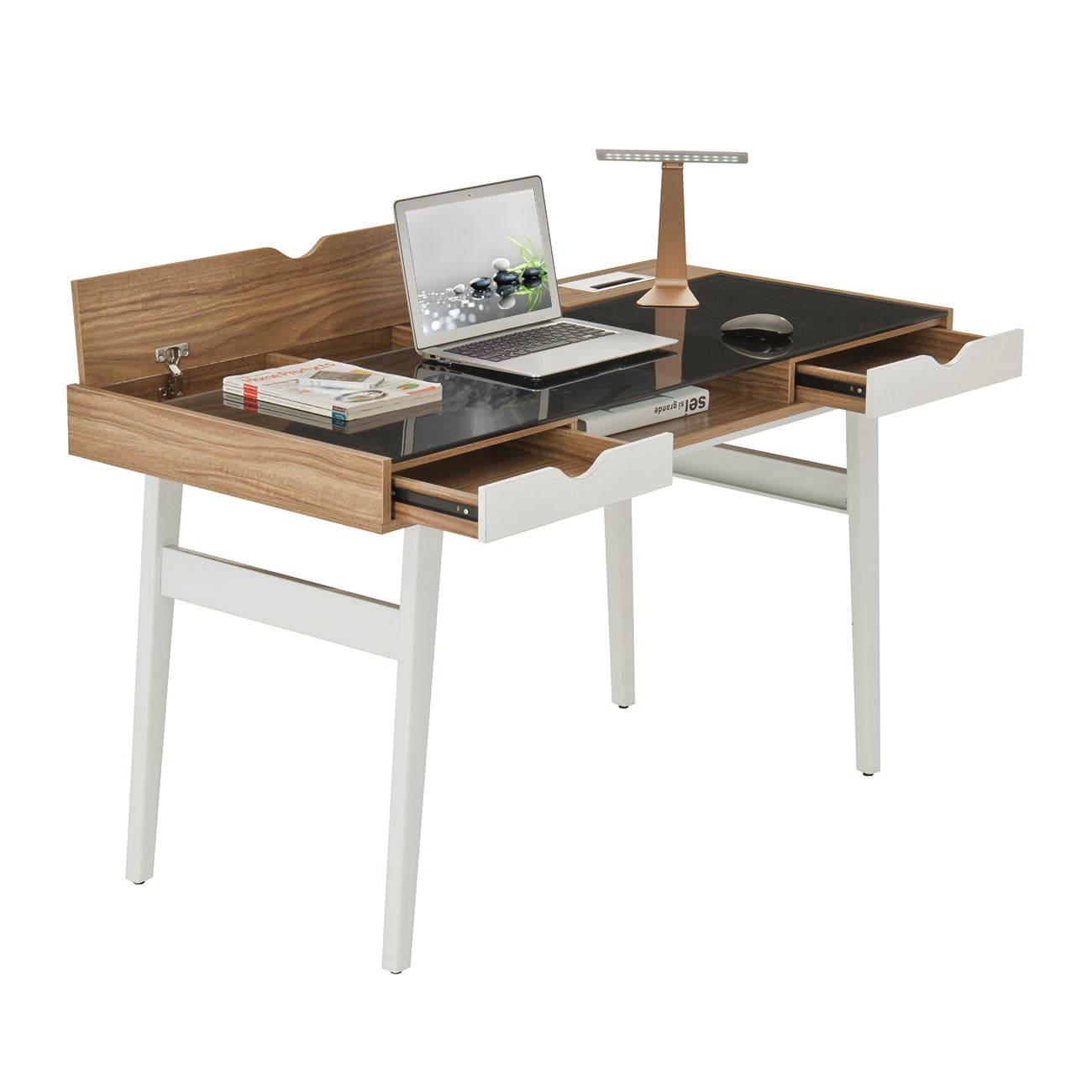 Stylish Walnut Computer Desk with Ample Storage