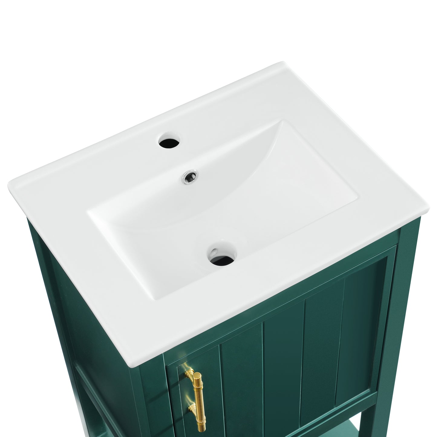 20" Bathroom Vanity with Sink, Bathroom Cabinet with Soft Closing Door, Storage Rack and Open Shelf, Green