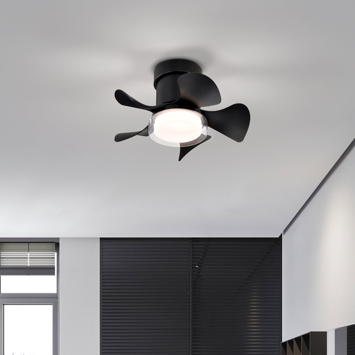 Remote Ceiling Fan with LED Light - 21'' Matt Black ABS Blade