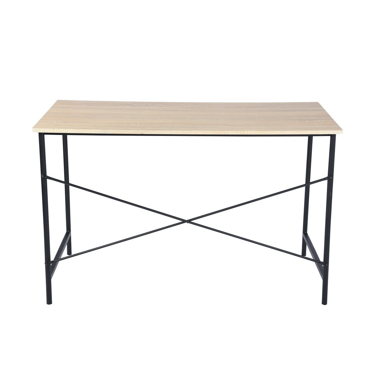 Contemporary Oak Writing Desk with Black Metal Frame and Rustic Industrial Style