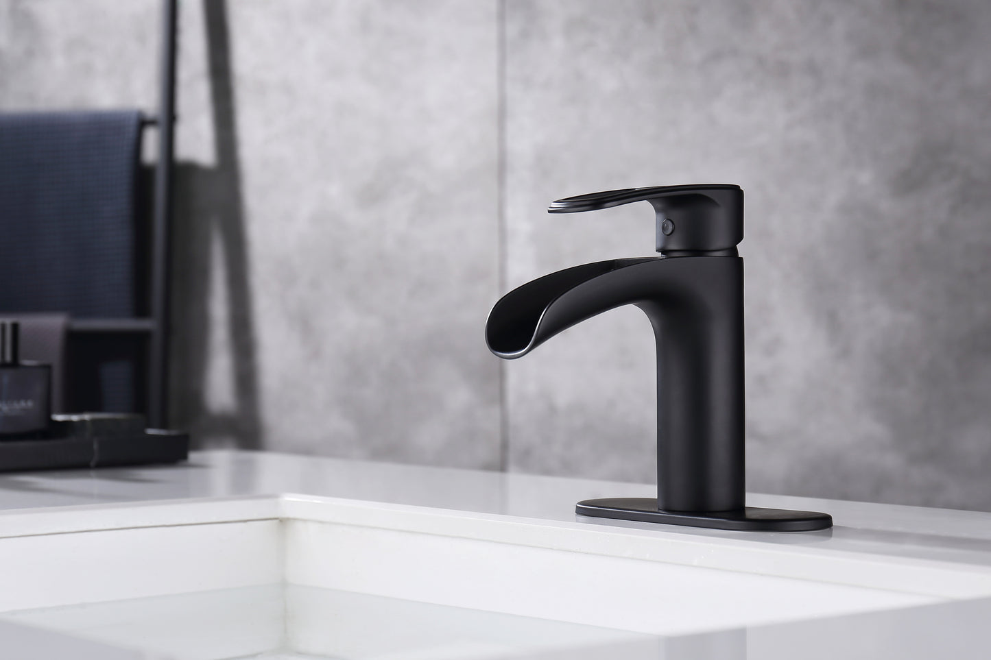 Waterfall Black Bathroom Faucet with Single Handle