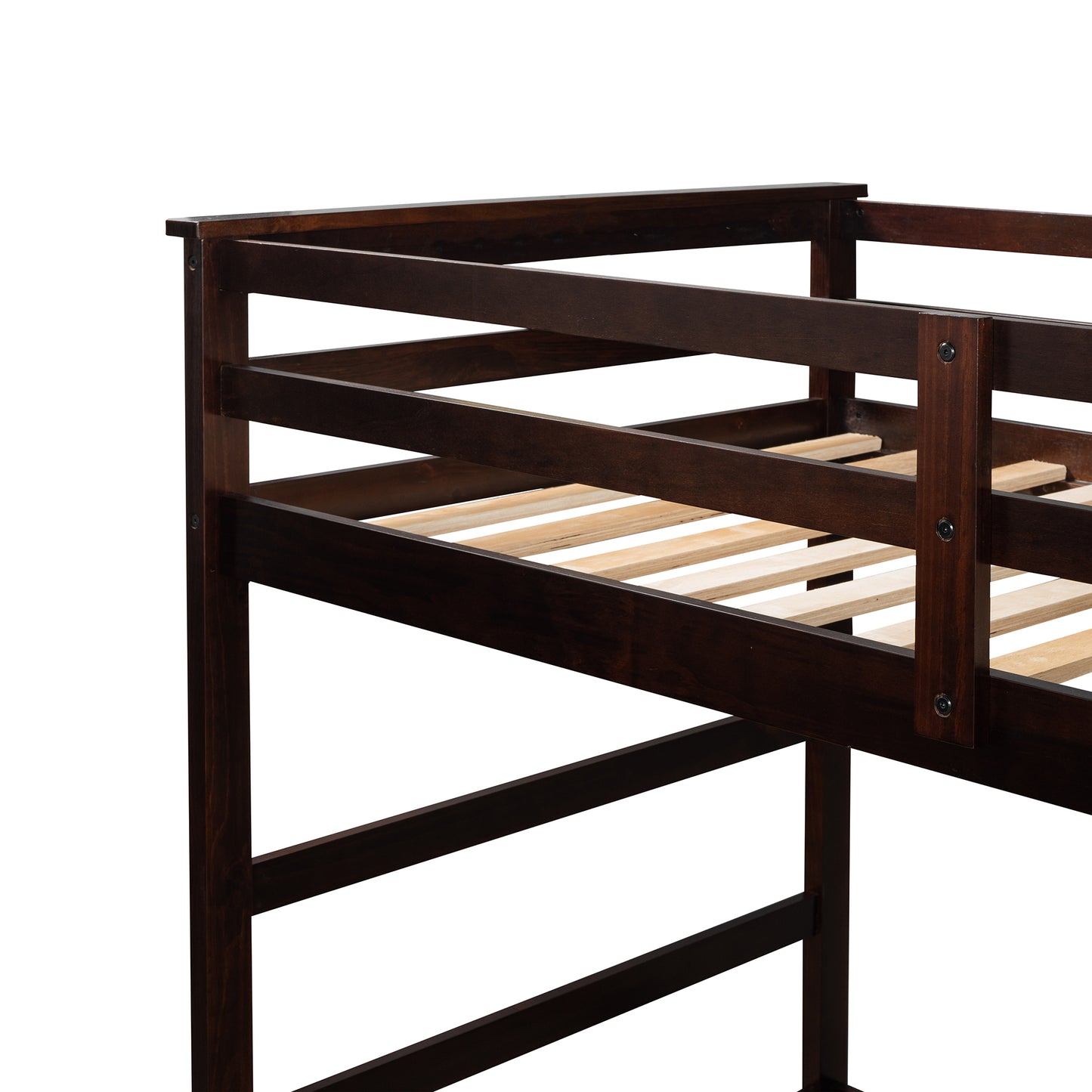 Stylish Espresso Wooden Twin Bunk Bed with Trundle and Staircase