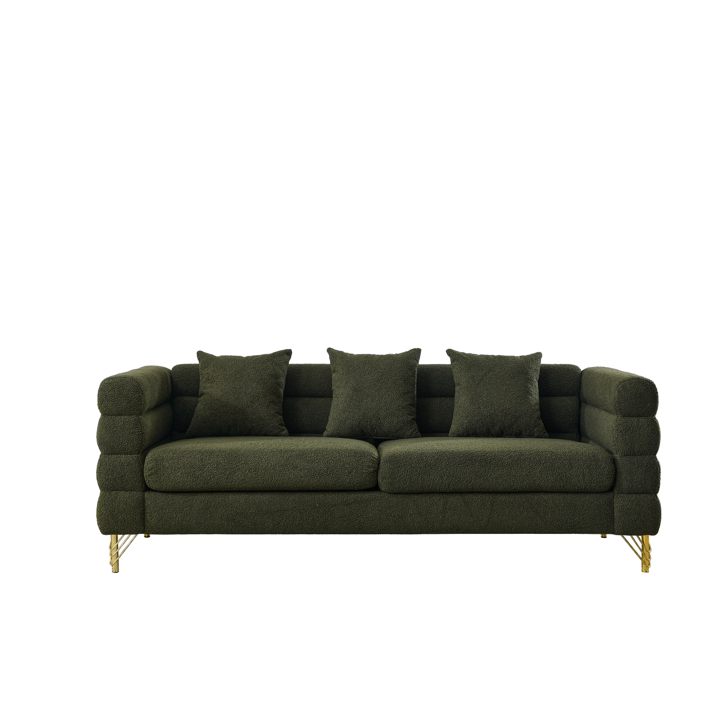 Oversized 3 Seater Green Teddy Sectional Sofa with 3 Pillows