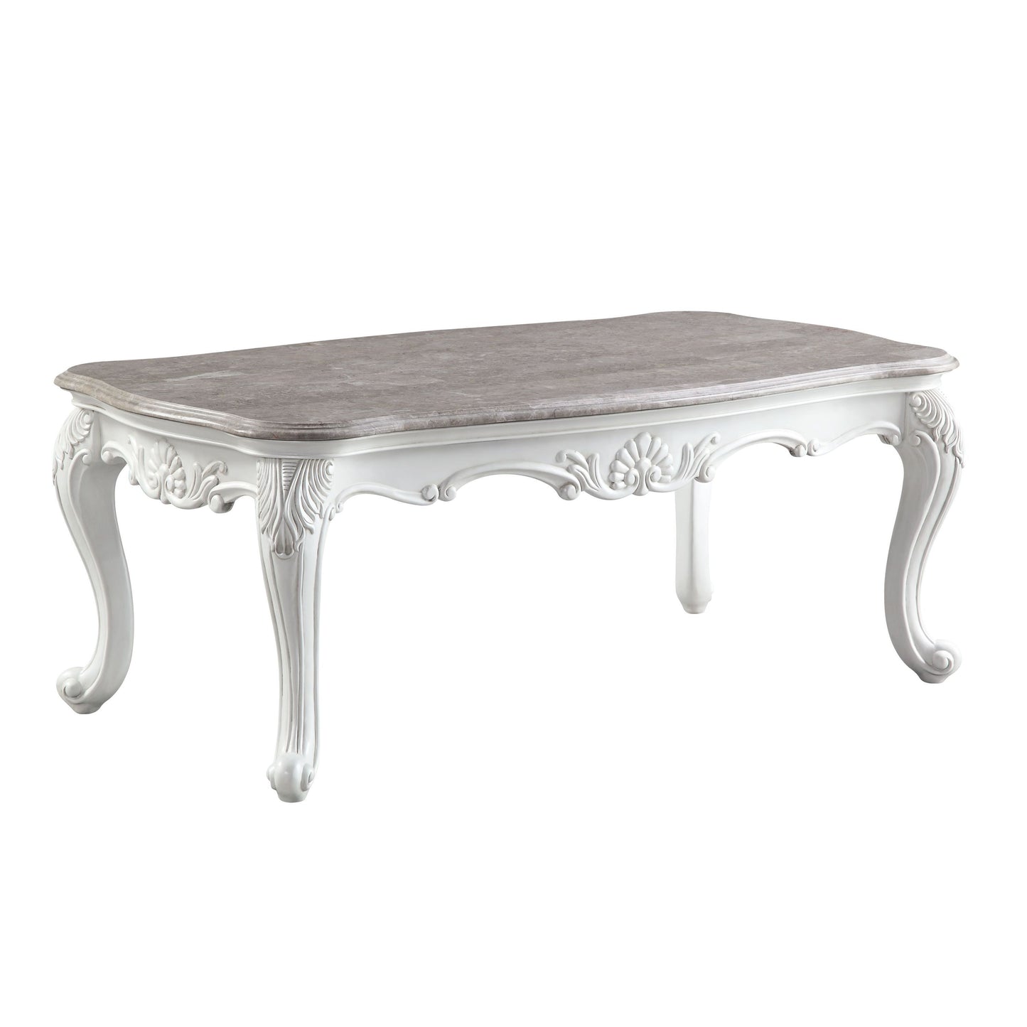 Elegant Marble Top Coffee Table in White Finish