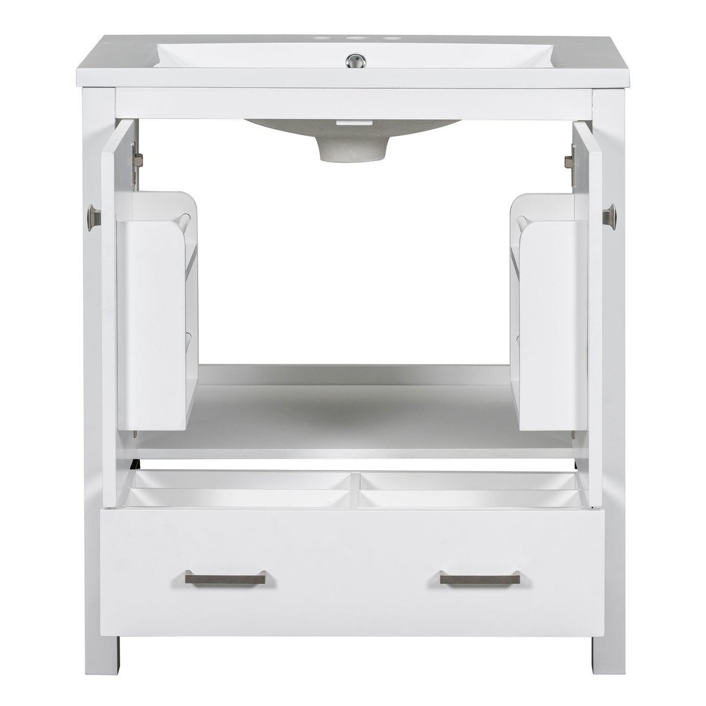 30" White Bathroom Vanity with Single Sink, Combo Cabinet Undermount Sink, Bathroom Storage Cabinet with 2 Doors and a Drawer, Soft Closing, Multifunctional Storage, Solid Wood Frame