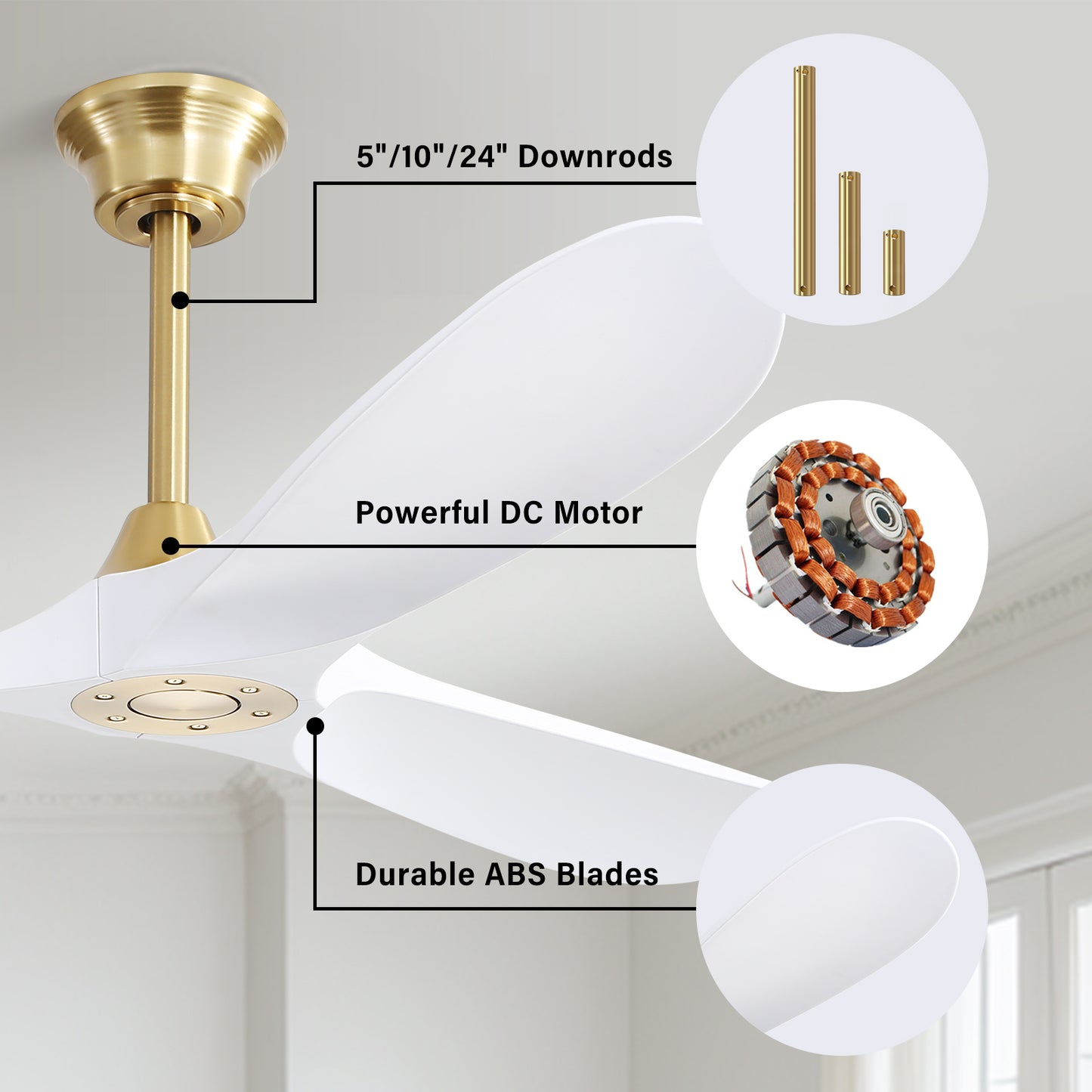 Modern 60-Inch Ceiling Fan with Wood Blades and DC Motor