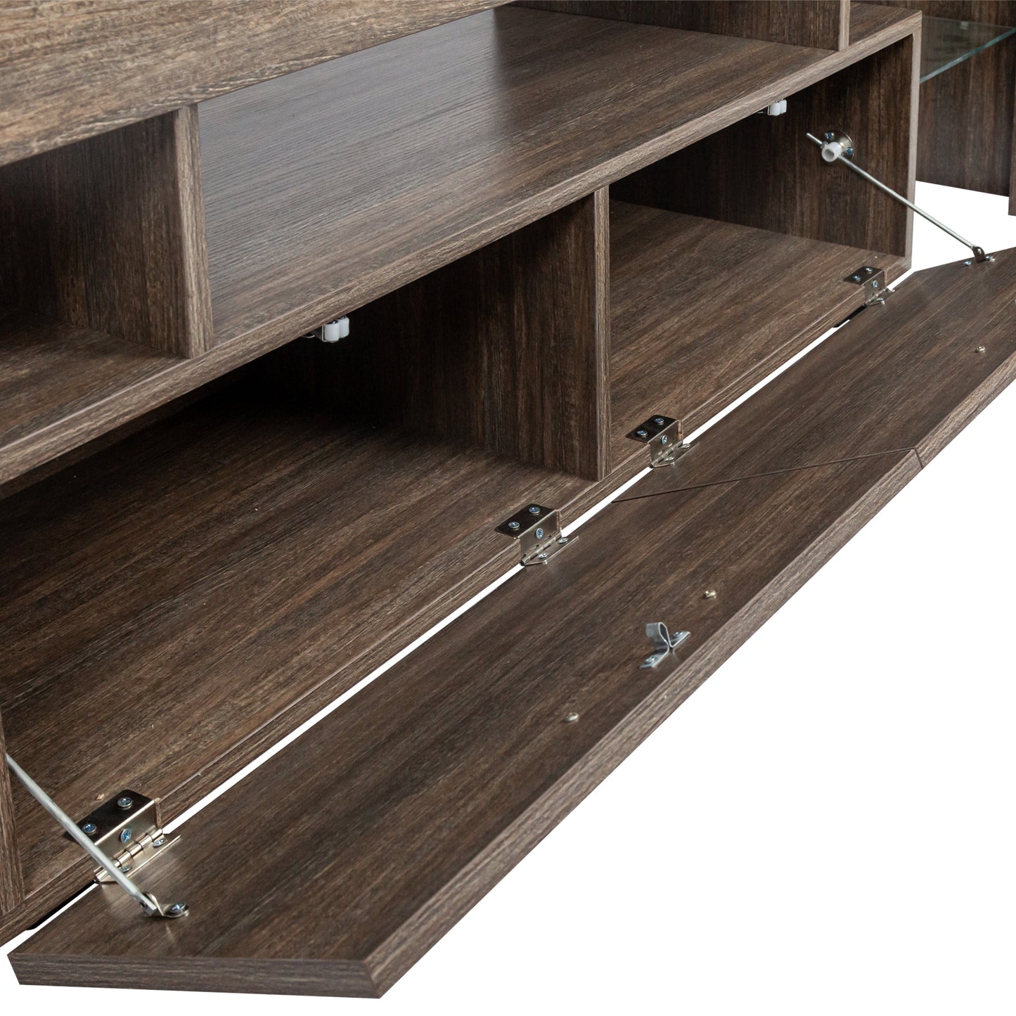 Brown Modern TV Stand with LED Lights & Toughened Glass Shelf