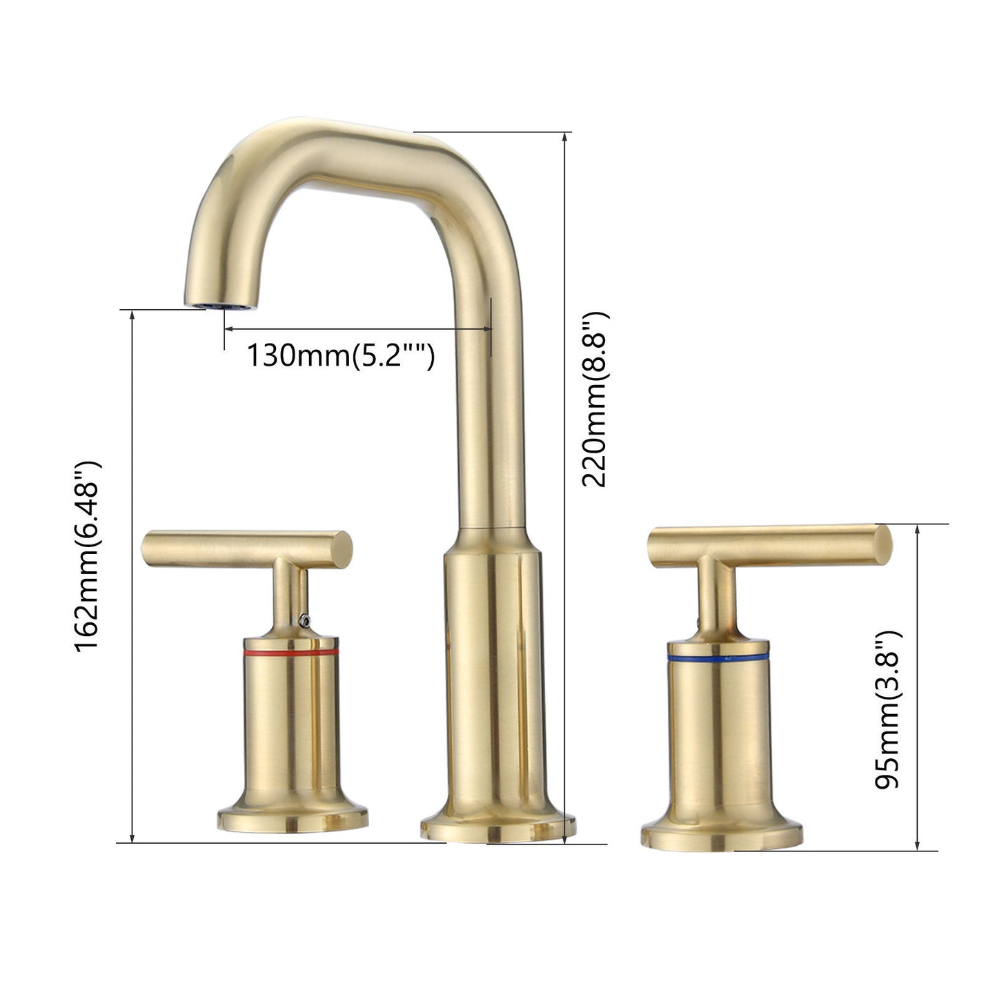 Golden Brushed 3 Hole 2 Handle Vanity Sink Faucet