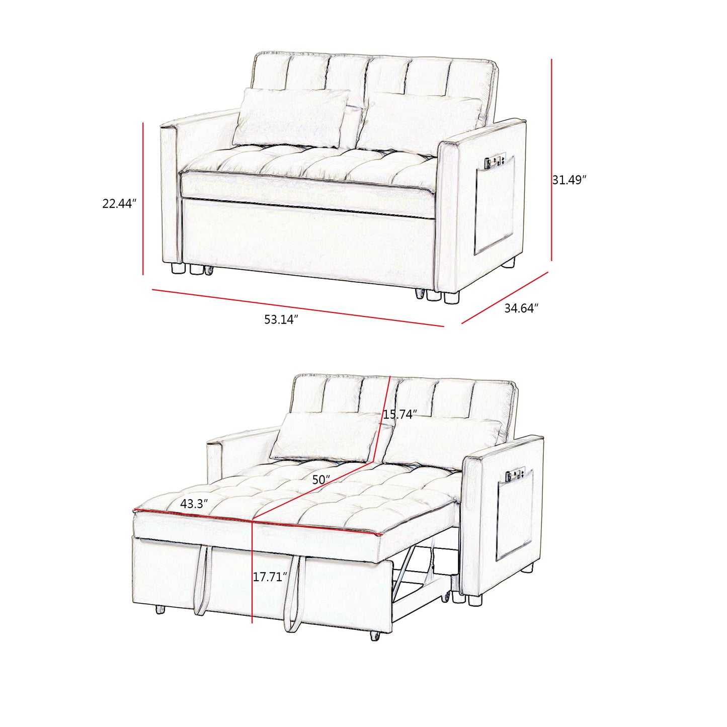 Off White Velvet Loveseat Sofa Bed