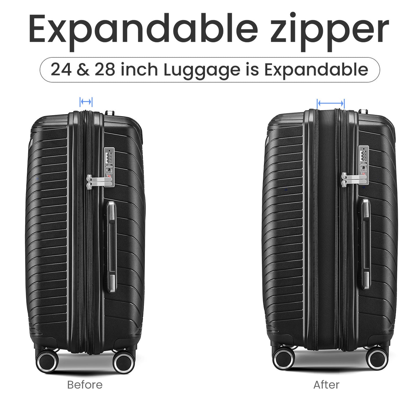 Luggage Sets 4 Piece(14/20/24/28), Expandable Lightweight Suitcase with 4 Double 360 Degrees Mute Spinner Wheels PP Materials Durable TSA Lock Travel Luggage