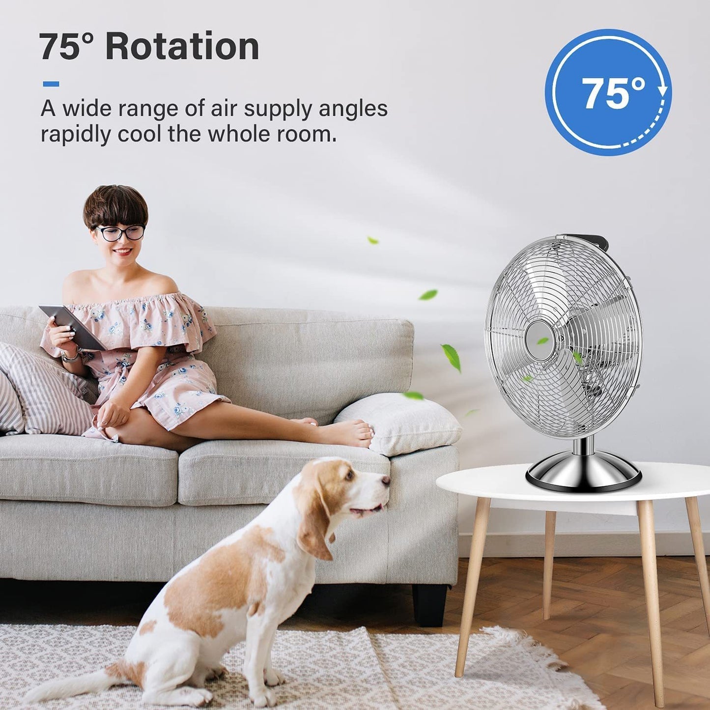 High Velocity 12 Inch Stand Fan with 75° Horizontal Oscillation, 3 Speed Settings, Low Noise Operation, Durable Construction, Silver