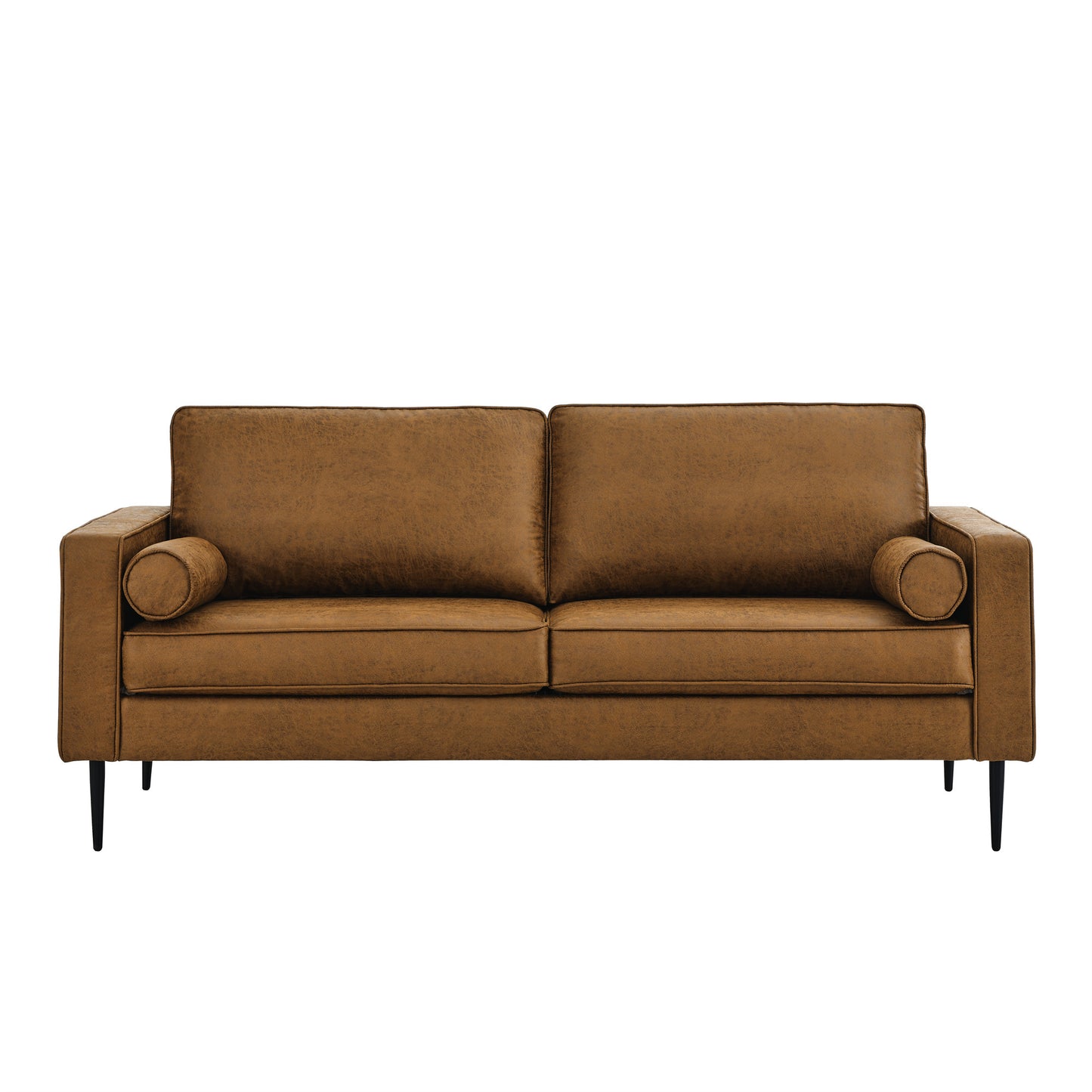 79-inch Large Brown Mid-Century Modern Couch with High-Tech Fabric Surface and Upholstered Cushions and Pillows