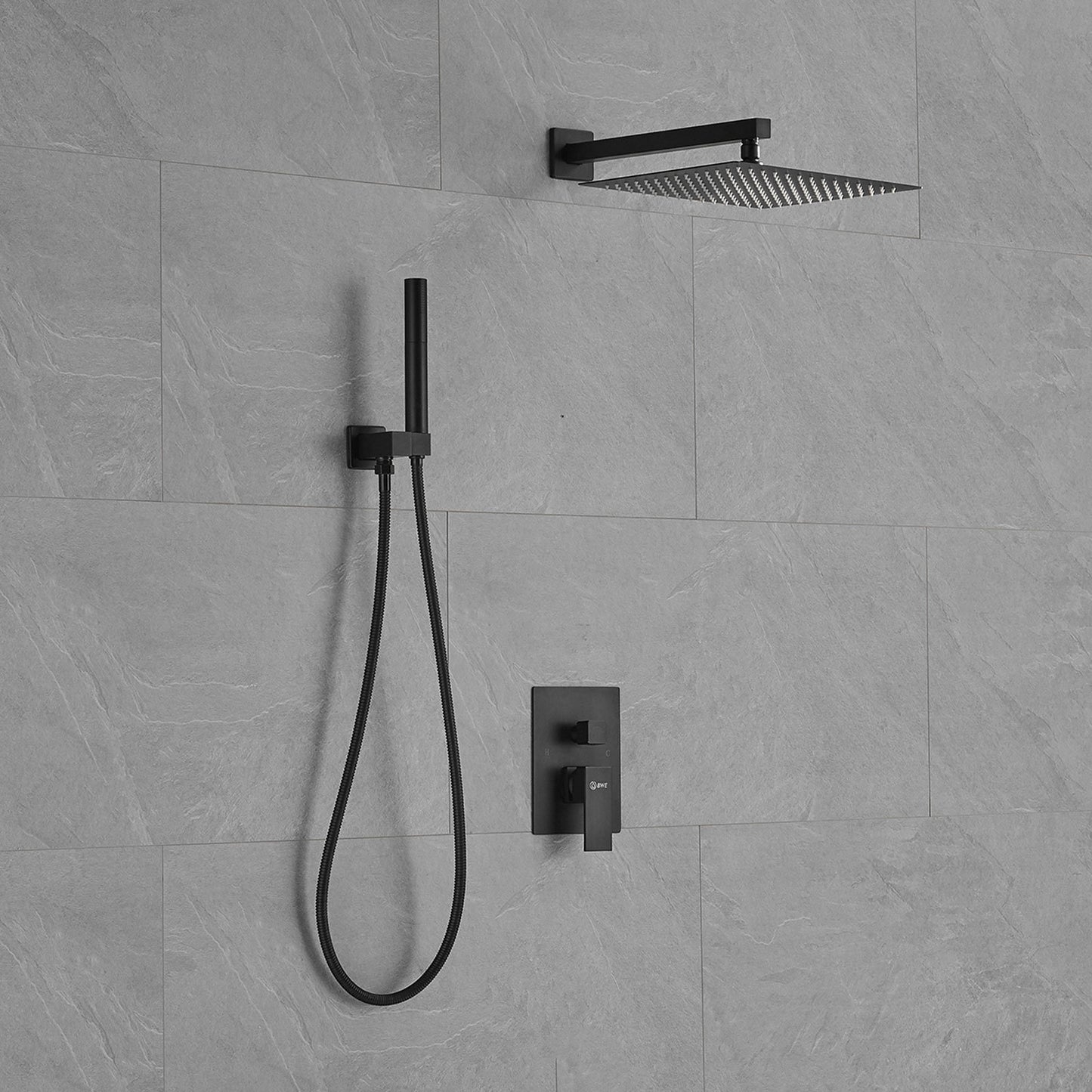 Elegant Matte Black High Pressure Shower Faucet with 2-Spray Options and 12 Shower Head (Valve Included)