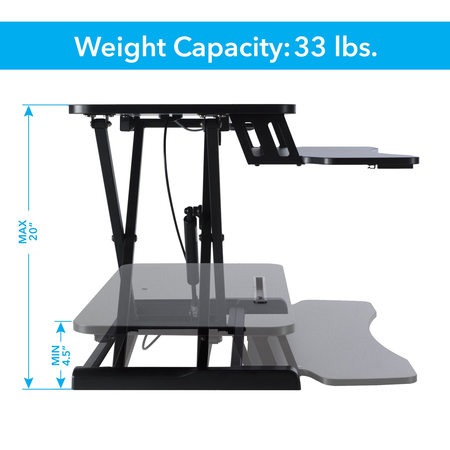 Elevate Ergonomic Black Standing Desk Converter - Gas Spring, Desktop Riser