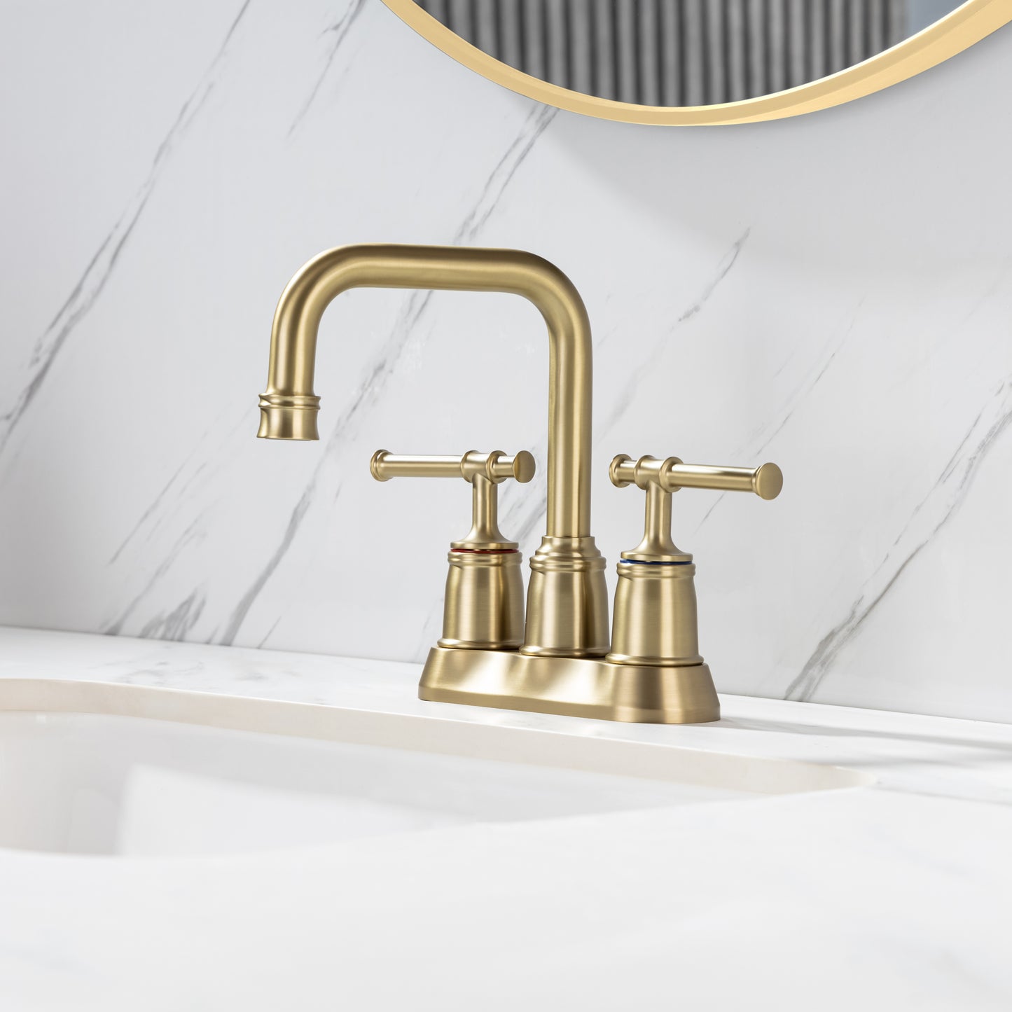 Two-Handle Bathroom Vanity Faucet with Lift Rod Drain Assembly