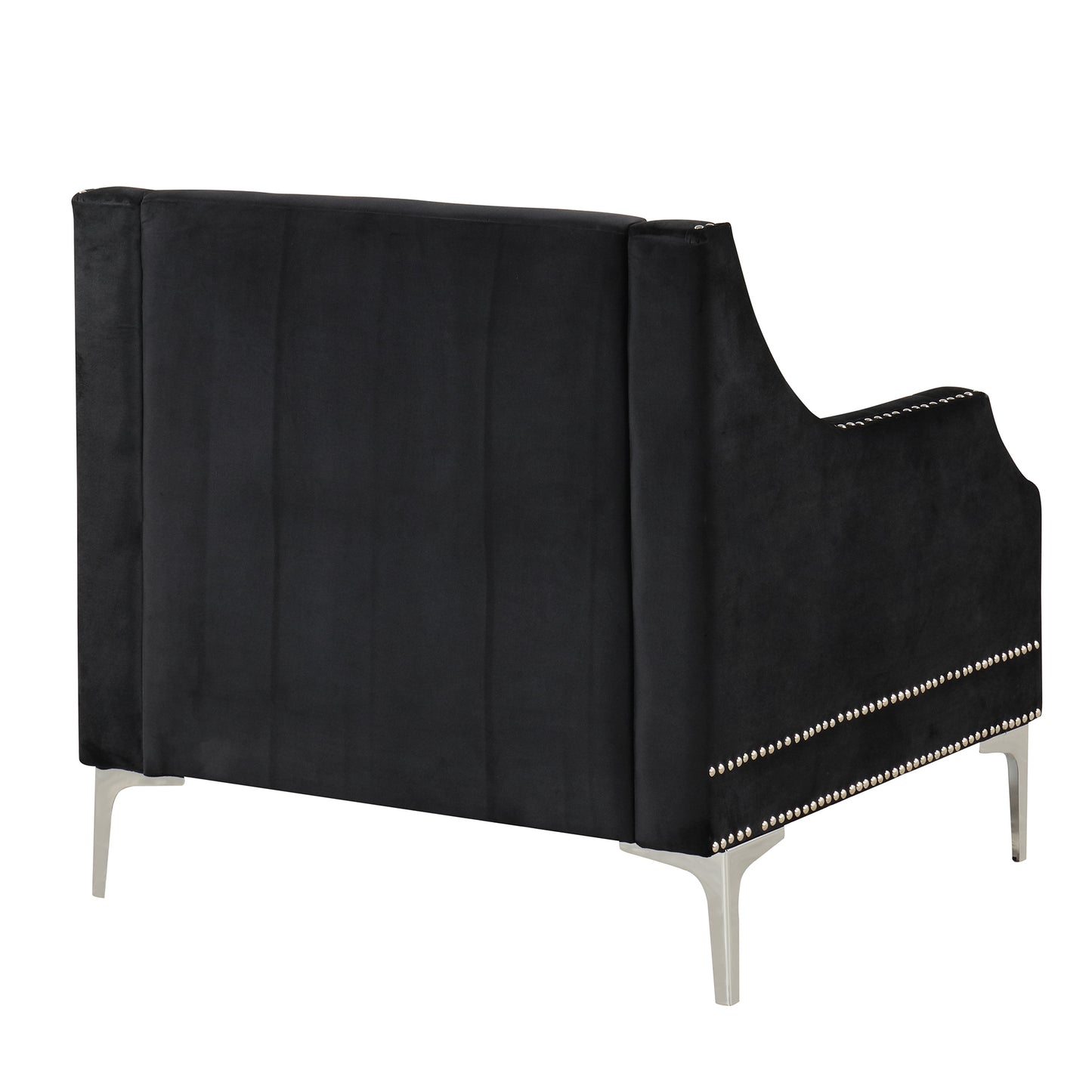 33.5 Plush Button Tufted Black Modern Sofa with Metal Legs