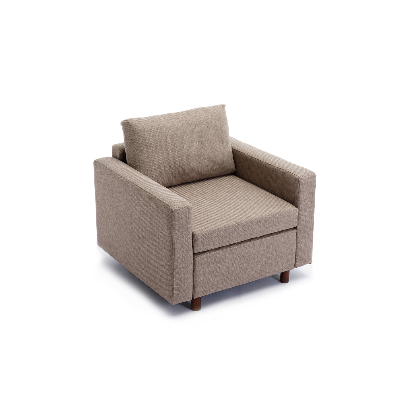 4 Seat Sectional Sofa with Ottoman, Brown Linen, Sturdy Wood Frame, High-Density Sponge Padding