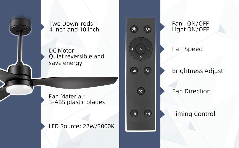 52-Inch Contemporary LED Ceiling Fan with Remote Control, Matte Black