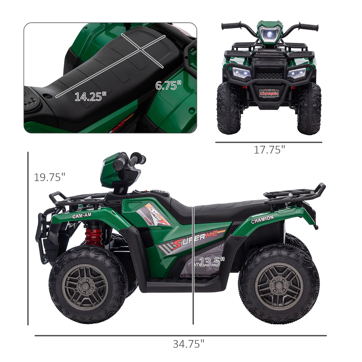 12V Kids Green ATV with AUX and USB Ports