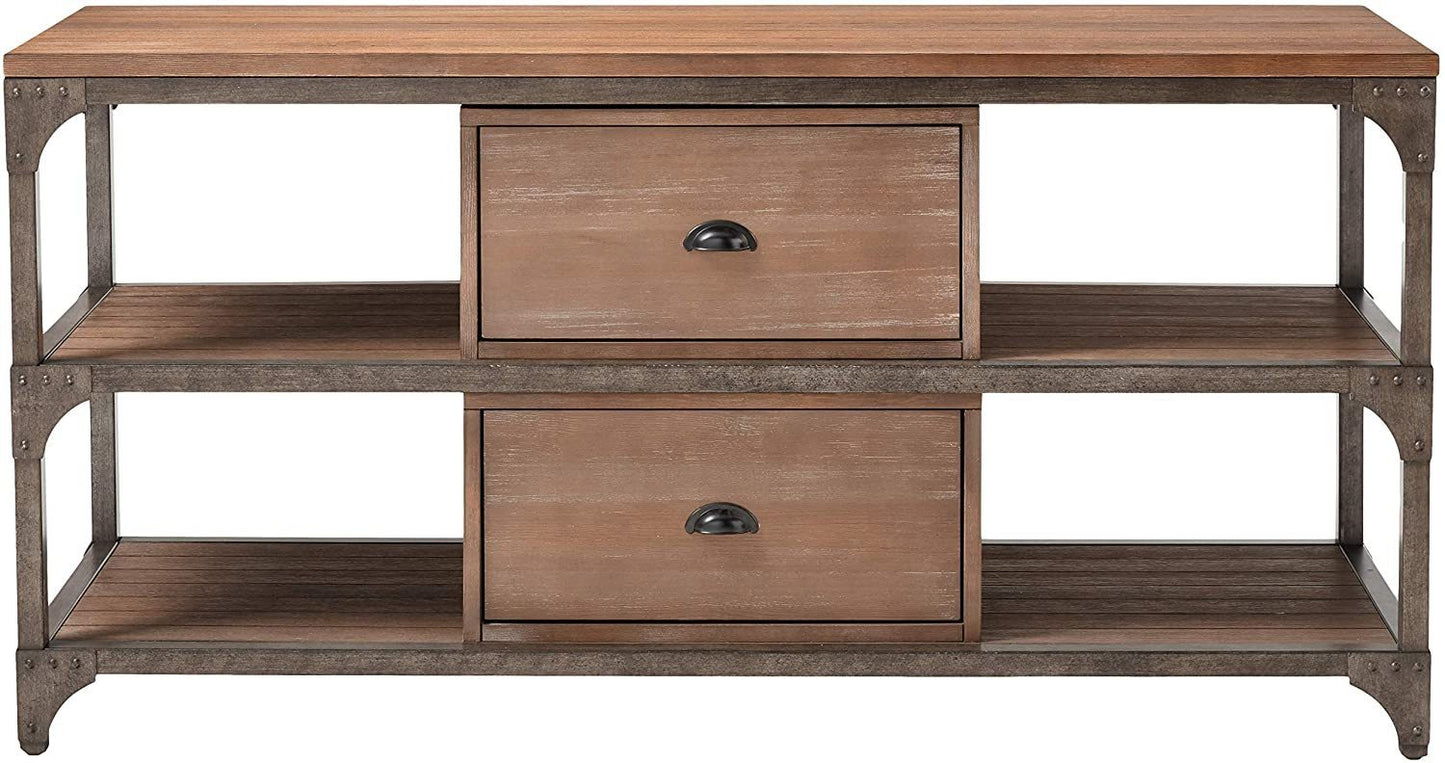 Gorden TV Stand with Weathered Oak & Antique Silver Finish