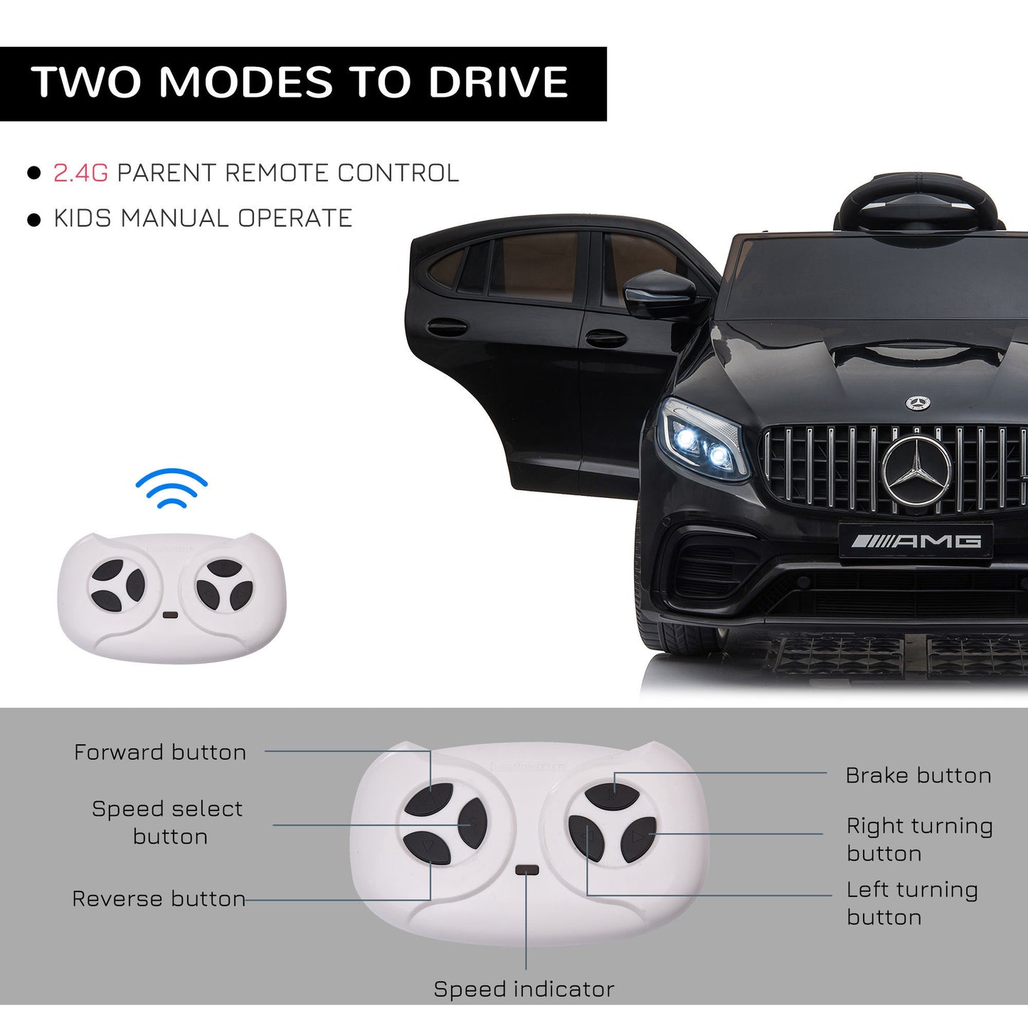 Aosom 12V Toddler Ride On Car with Remote Control, Mercedes Benz AMG GLC63S Coupe, Electric Car with 2 Speed, MP3 Player, Light, Horn, Songs, Suspension, Black