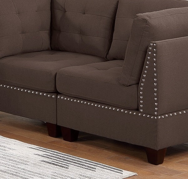 Elegant Black Coffee Modular Sectional Sofa Set with Tufted Nail head Accents