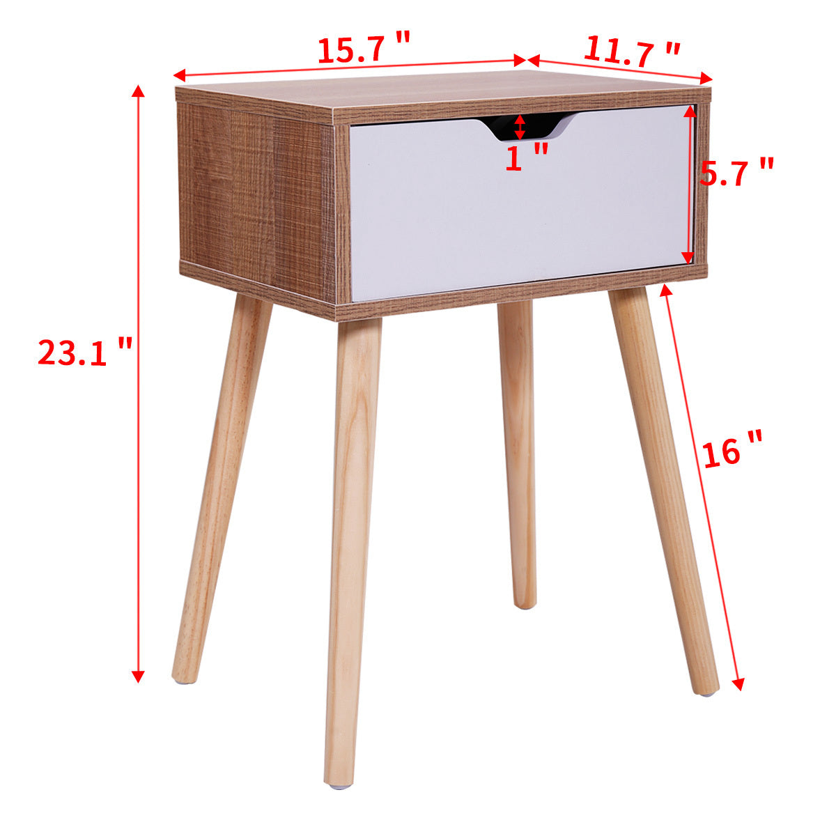 Set of 2 Nightstand, Modern End Table with Drawer, Wooden Side Table for Living Room and Bedroom, Home Furniture, Natural