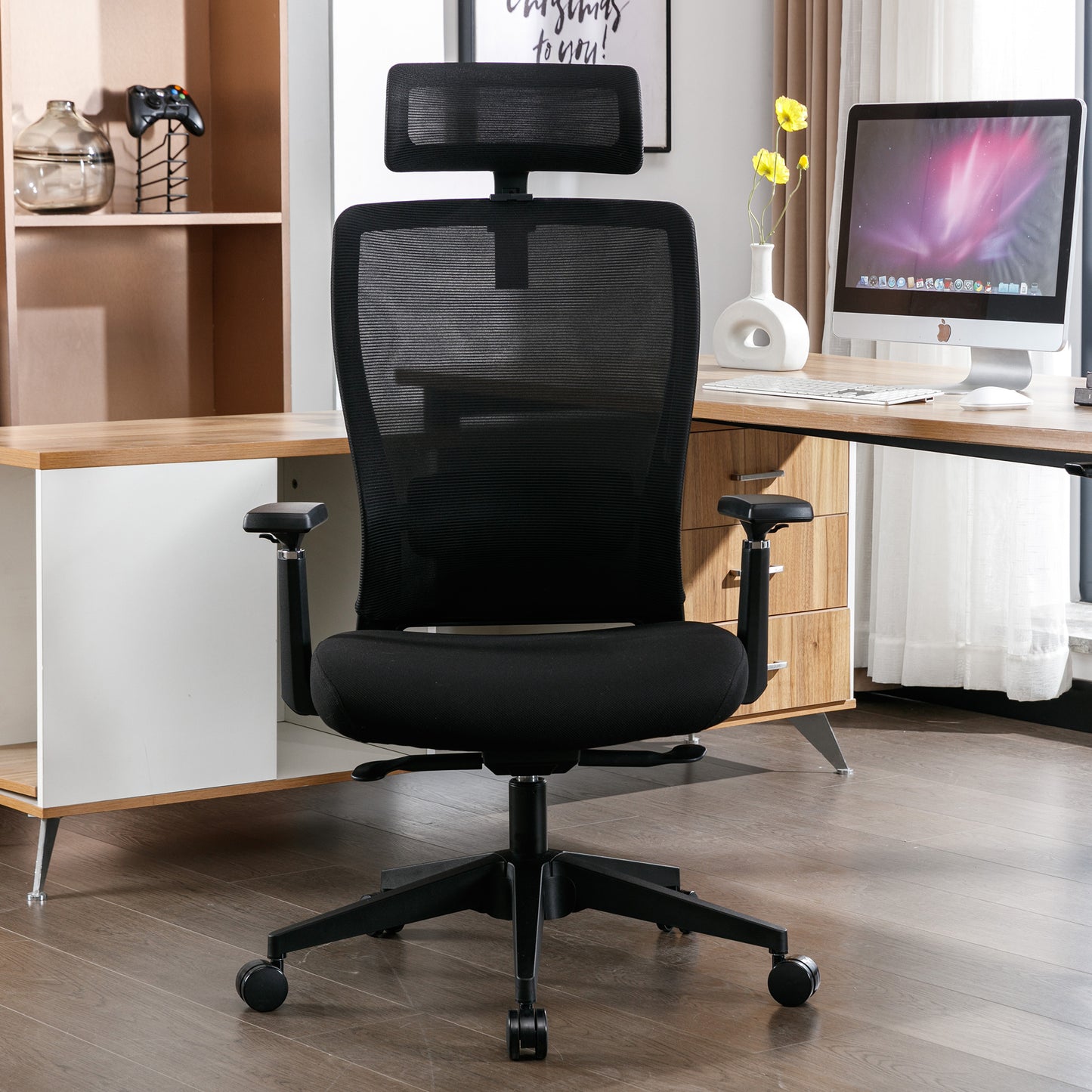 High-Back Computer Chair with Adjustable Height, Headrest,Breathable Mesh Desk Chair for Home Study Working (Black)