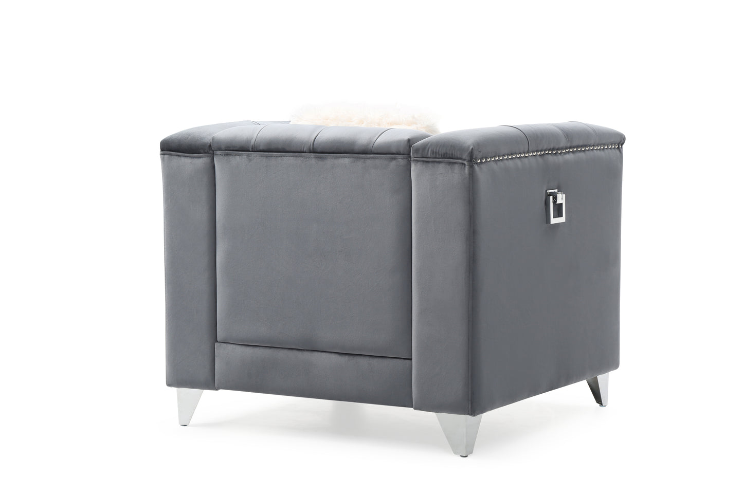 Russell Tufted Upholstery Chair Finished in Velvet Fabric in Gray