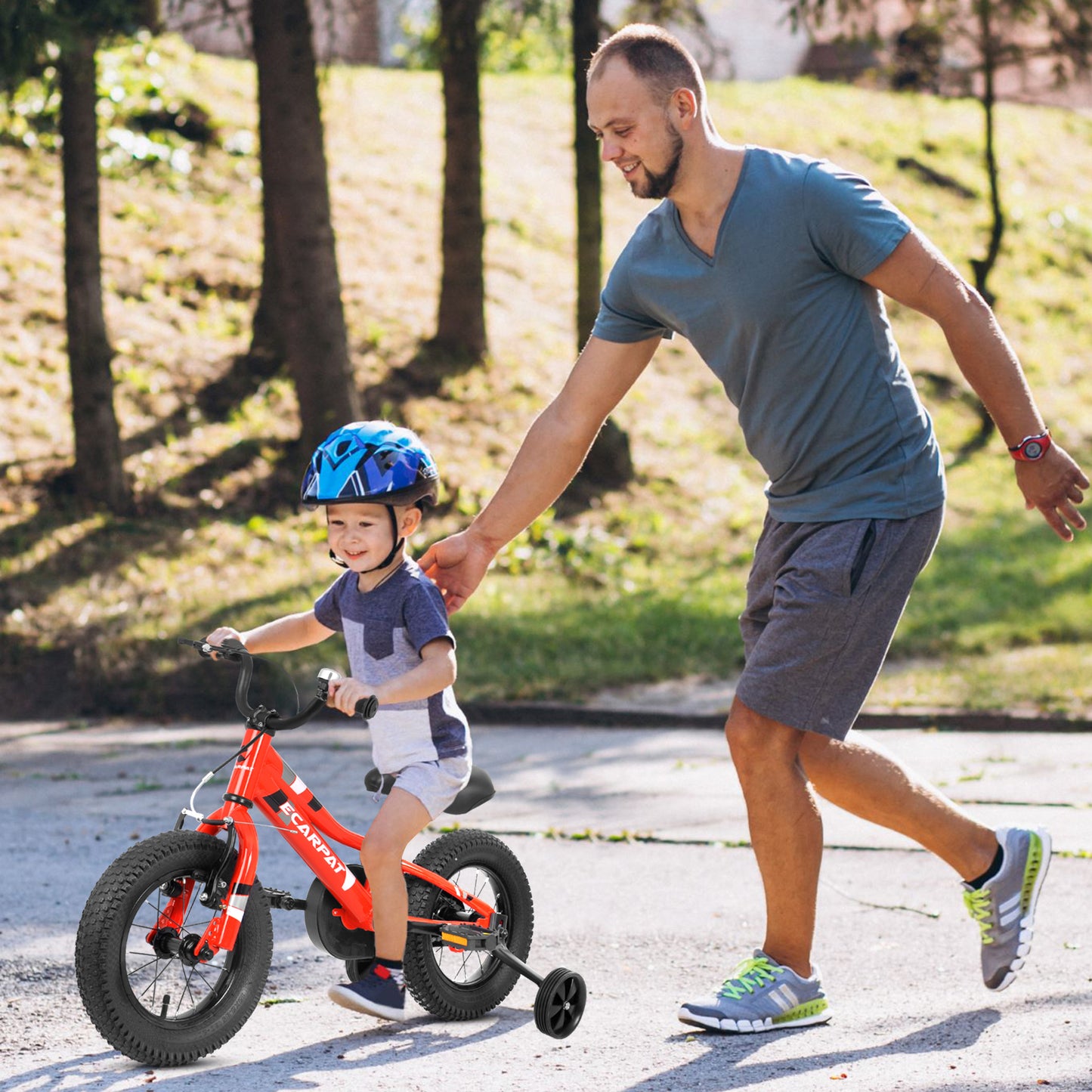 A14117 Ecarpat Kids' Bike 14 Inch Wheels, 1-Speed Boys Girls Child Bicycles For3-5Years, With Removable Training Wheels Baby Toys, Front V Brake, Rear Holding Brake