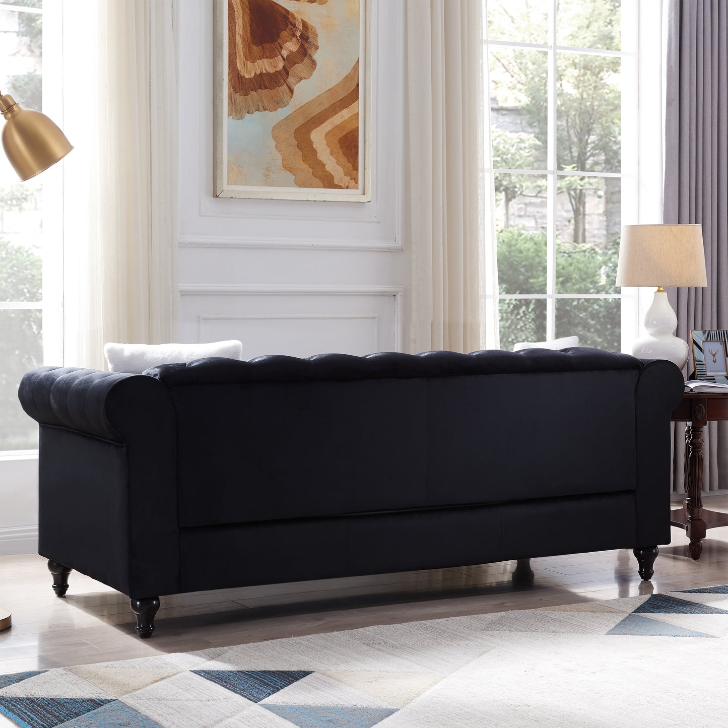 Contemporary Black Velvet 2-Piece Living Room Sofa Set with Button Tufting