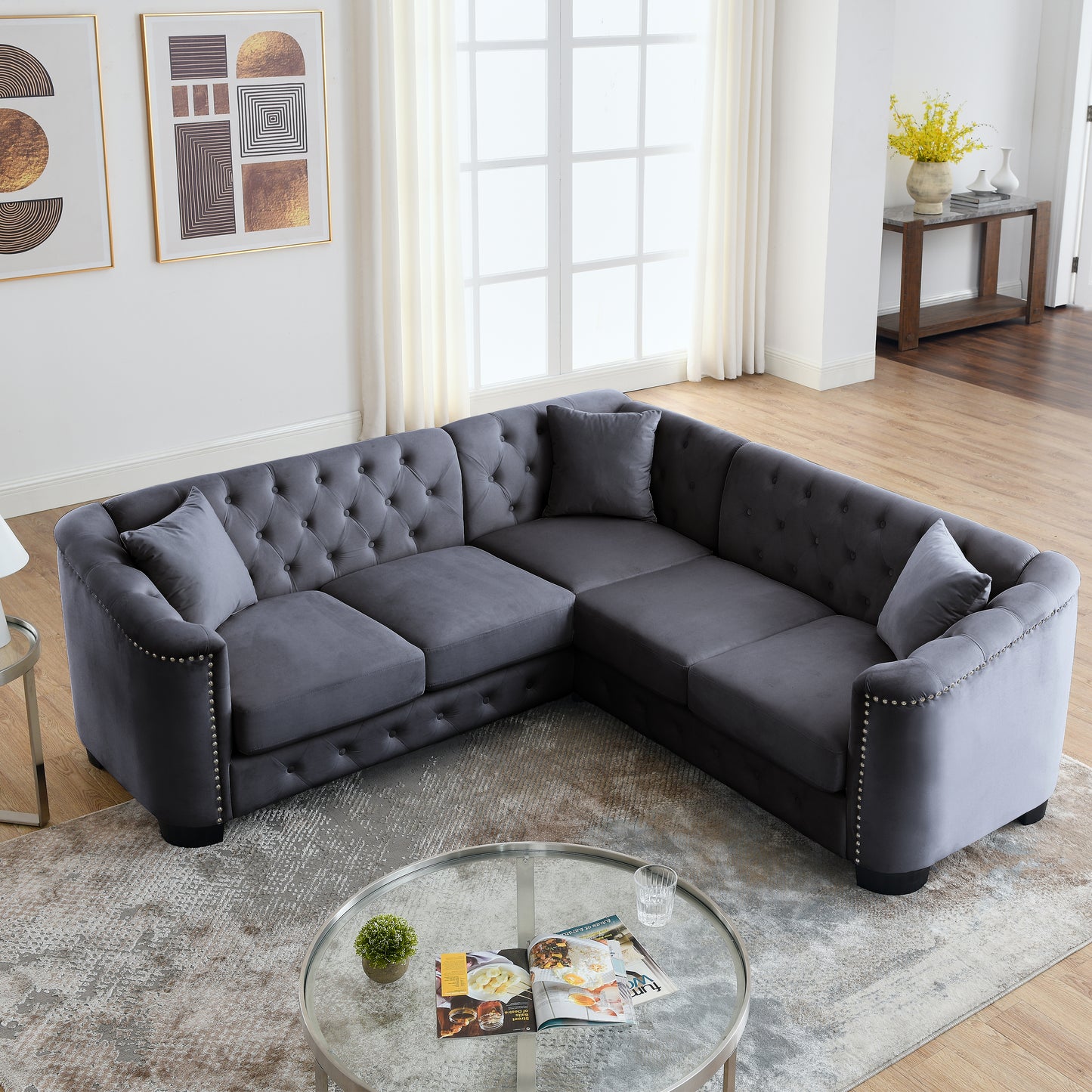 corner sofa+2-seater Combination sofa.Velvet Grey