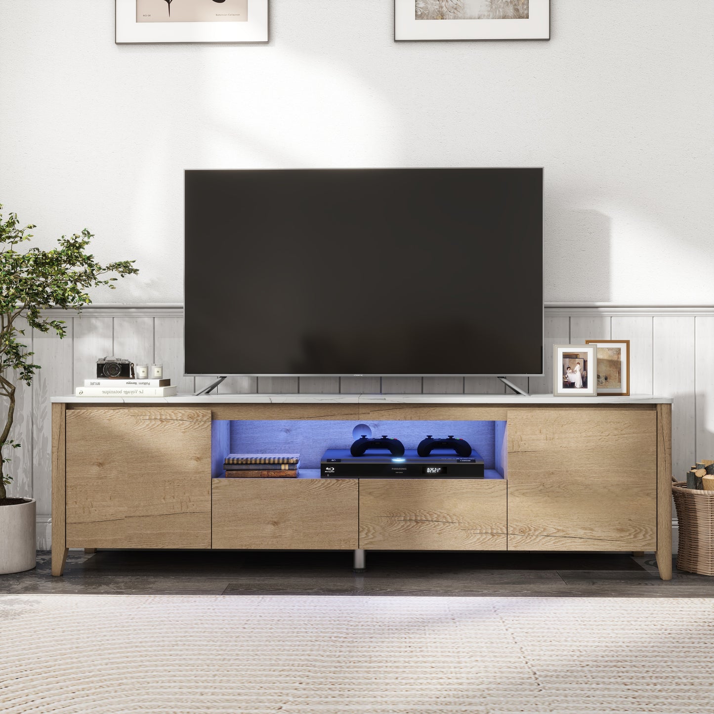 Modern LED TV Stand with Storage for Up to 80 TVs