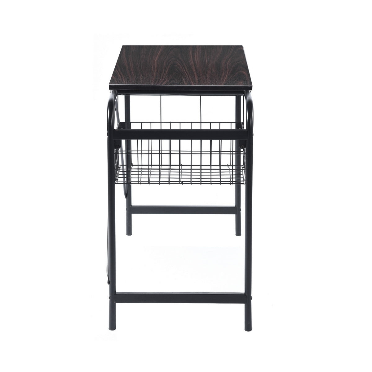 Compact Modern 31.5 Computer Desk with Wire Storage Basket - Walnut & Black