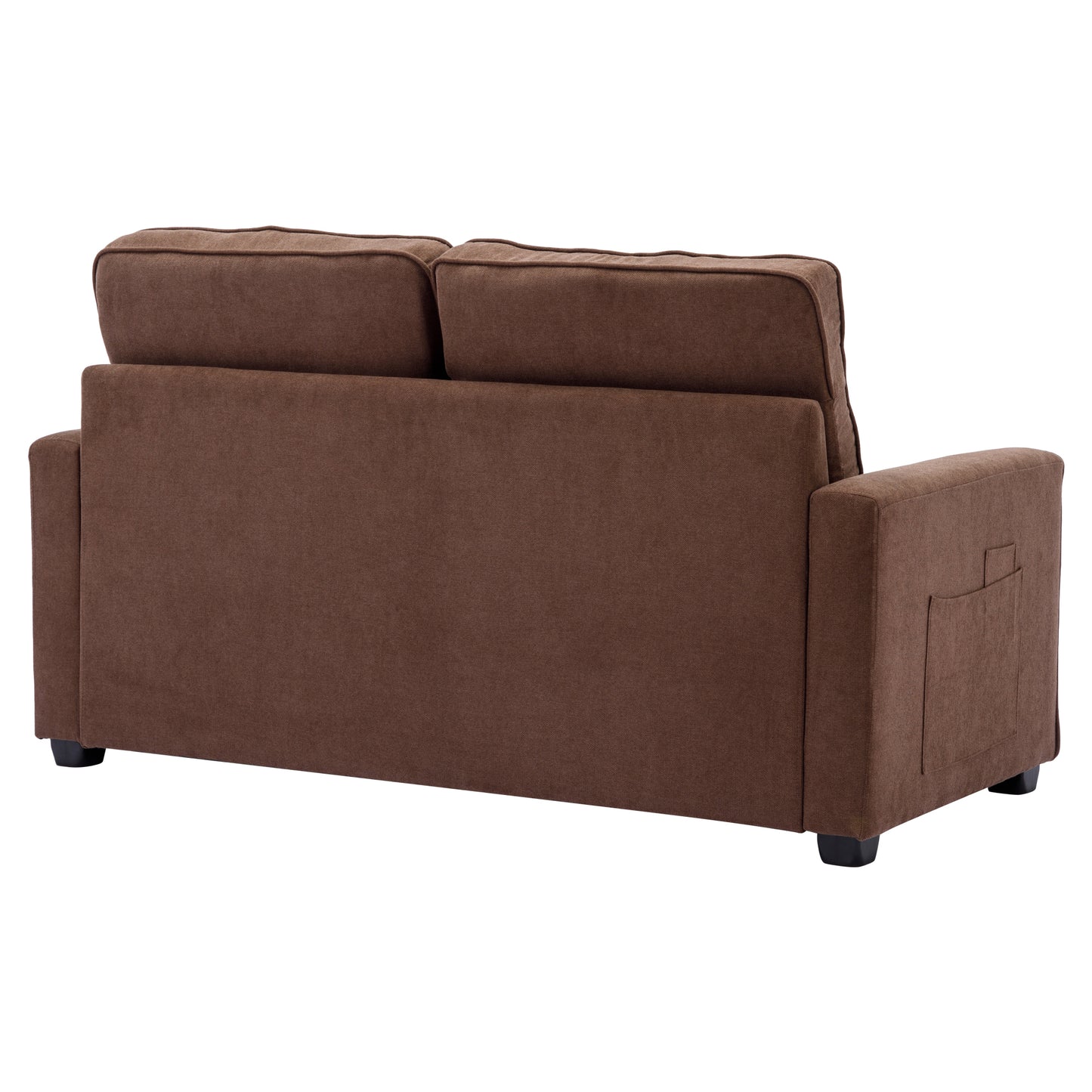 59.4 Pull-Out Loveseat Sofa Bed with Side Pocket, Brown Chenille Upholstered Couch