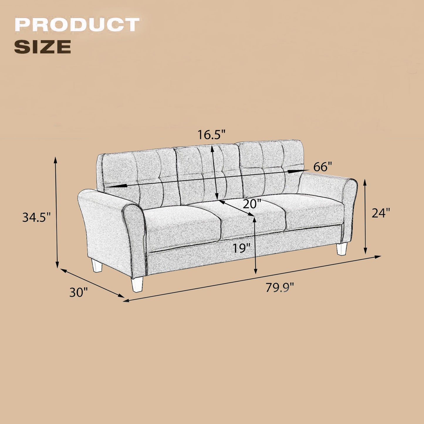 Contemporary 79.9 Light Grey-Blue Linen Sofa for Modern Living Rooms or Offices