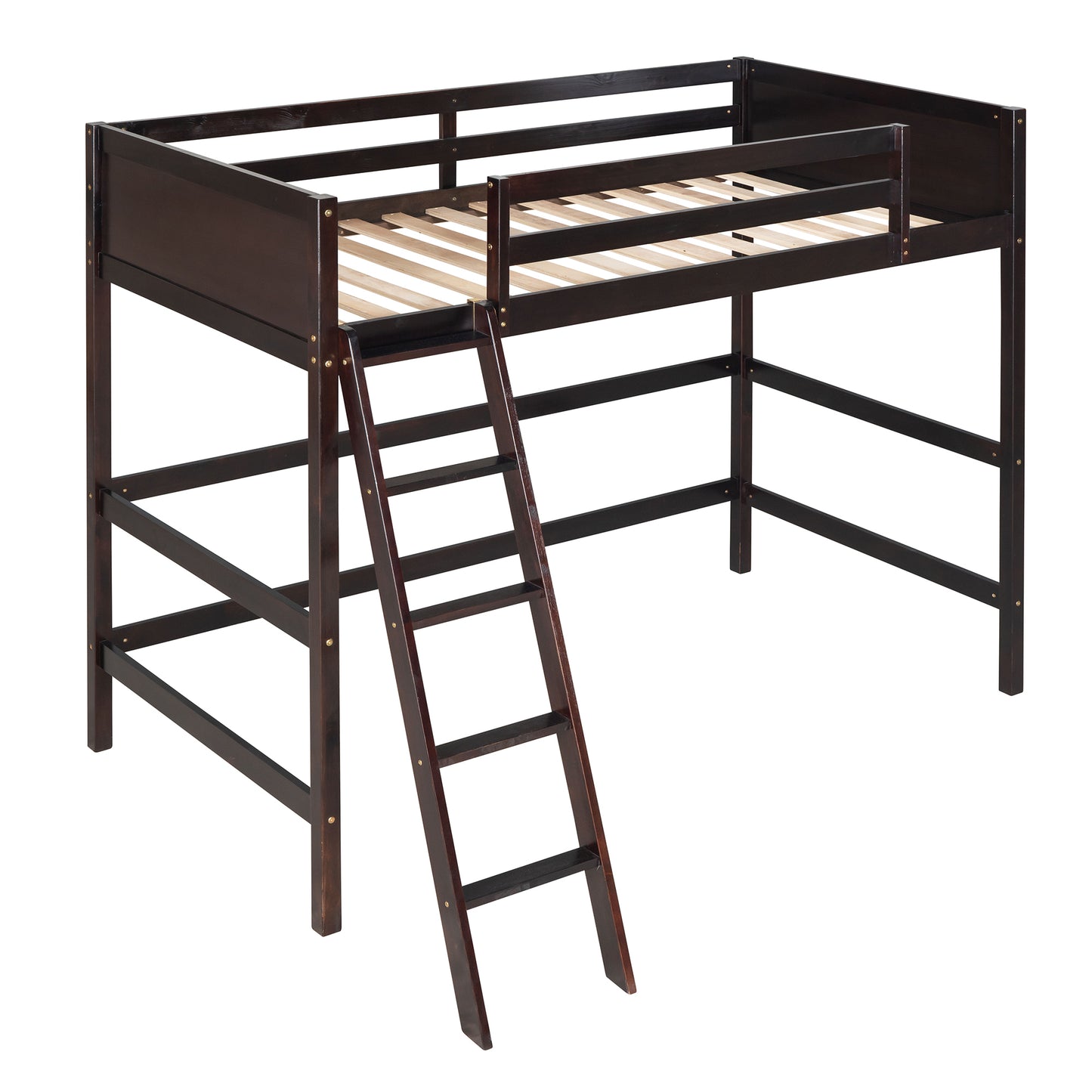 Solid Wood Twin Size Loft Bed with Ladder(Espresso)(: WF191903AAP)