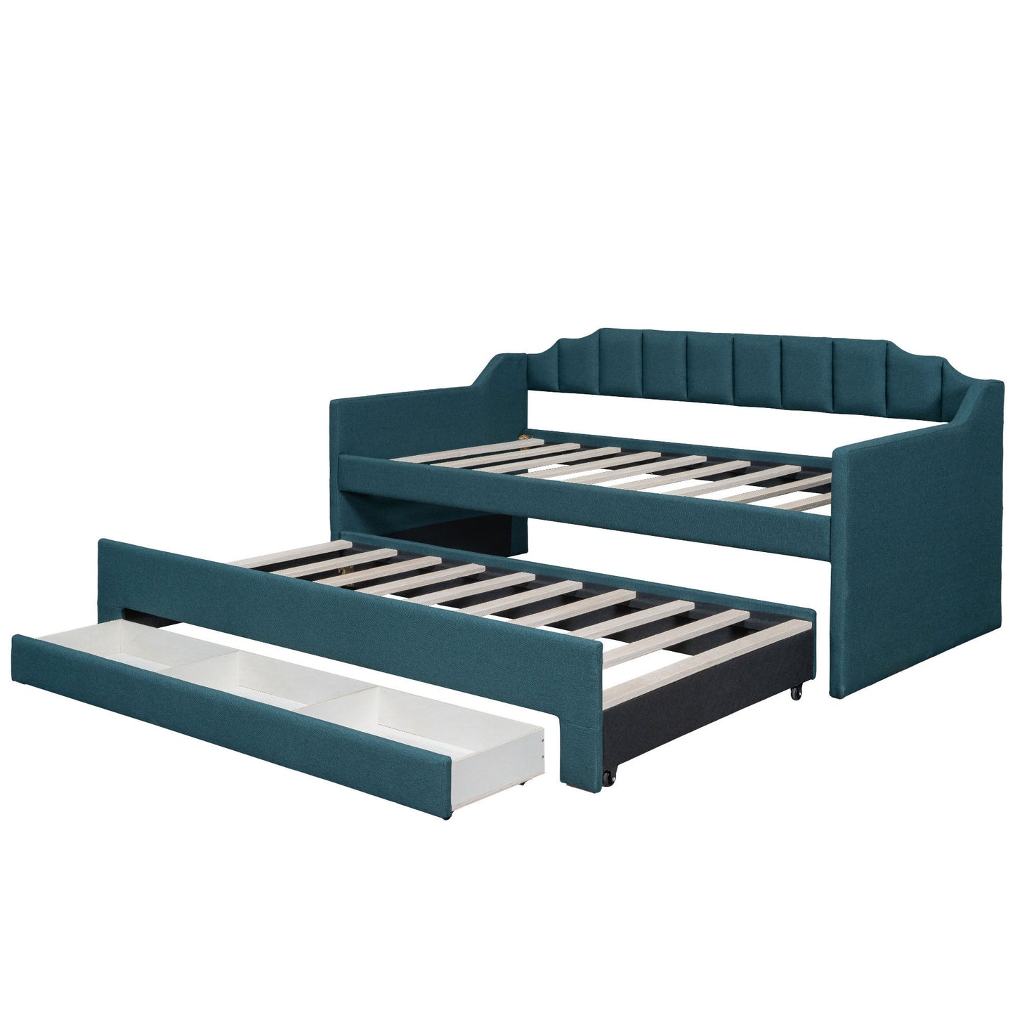 Twin Size Upholstered Daybed with Trundle and Three Drawers,Green