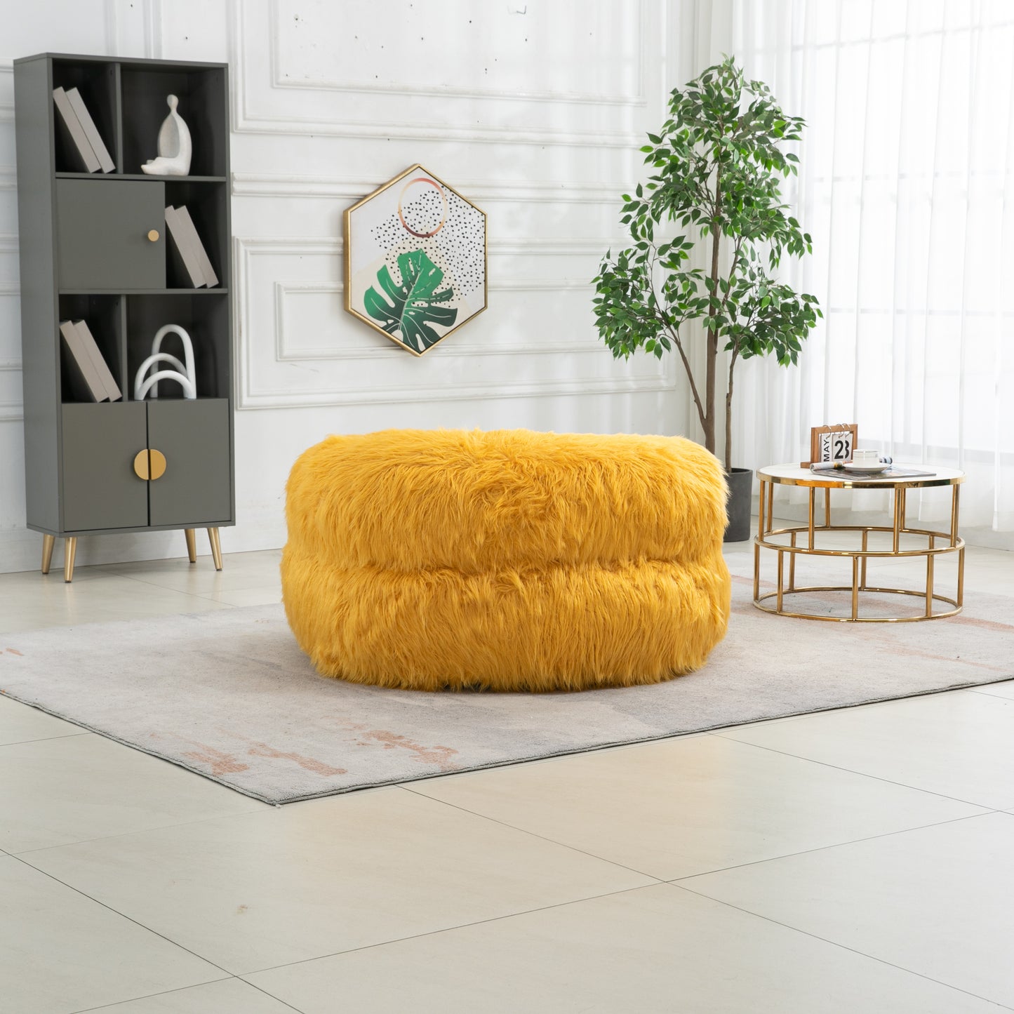 Bean Bag Chair with Faux Fur Lazy Sofa and Footstool for Comfortable Indoor and Outdoor Use