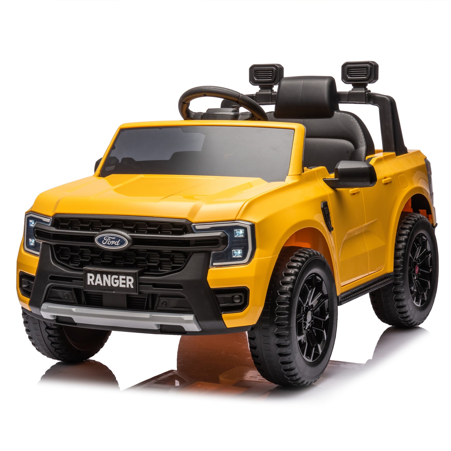 12V Kids Ride On Car W/Parents Remote Control,Licensed Ford Ranger,2WD,Rear wheel suspension,Low Start,Headlight,Horn,MP3,Bluetooth,Adjustable speed,Speed 1.86-4.97 mph for kids aged 3-6.