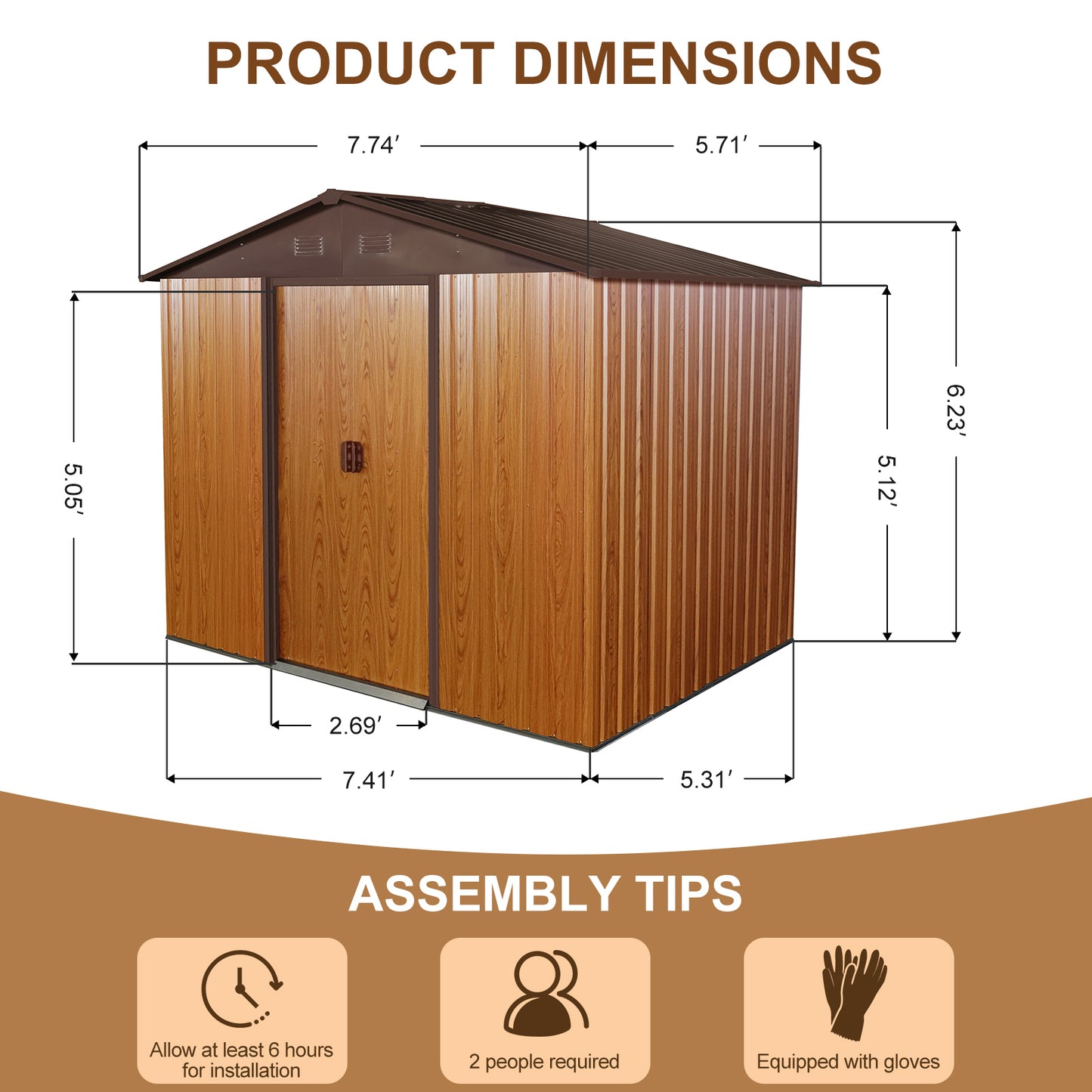 6ft x 8ft Outdoor Metal Storage Shed with Metal Floor Base