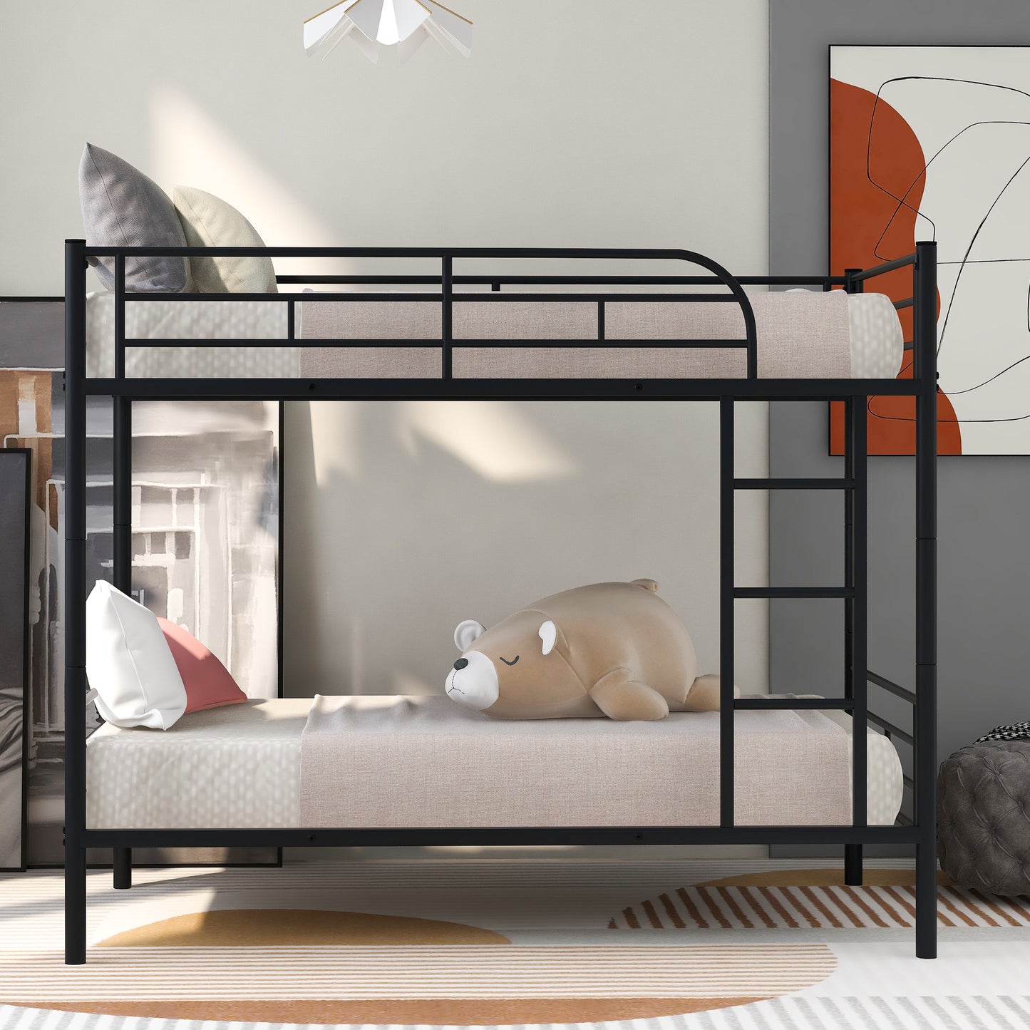 Contemporary Twin Metal Bunk Bed with Separable Twin Beds Option - Black