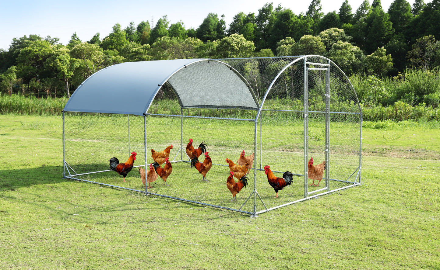 Large metal chicken coop upgrade three support steel wire impregnated plastic net cage, Oxford cloth silver plated waterproof UV protection, duck rabbit sheep bird outdoor house 9.2'W x 12.5'L x 6.5'H