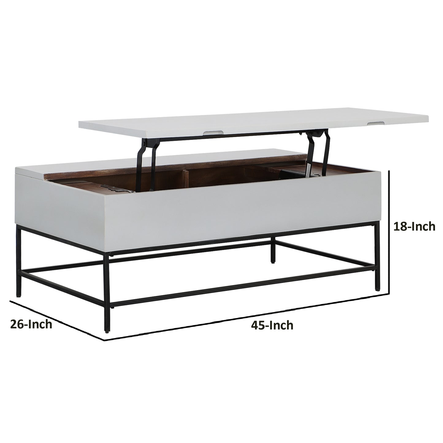 45-inch White and Black Lift-Top Coffee Table crafted from Mango Wood and Iron Frame