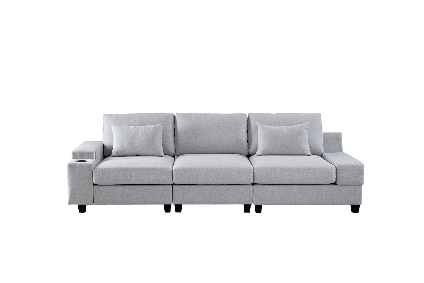 U_Style Stylish Modular Sofa Sectional with Polyester Upholstery with 4 Pillows, 1 Cup Holder with Free Combination for Living Room