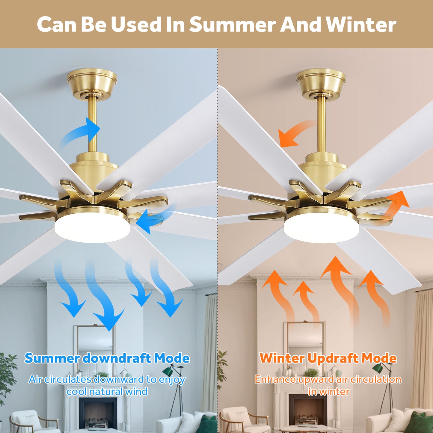 66 Modern Low Profile Ceiling Fan with Dimmable Lights, Remote Control, and Reversible DC Motor