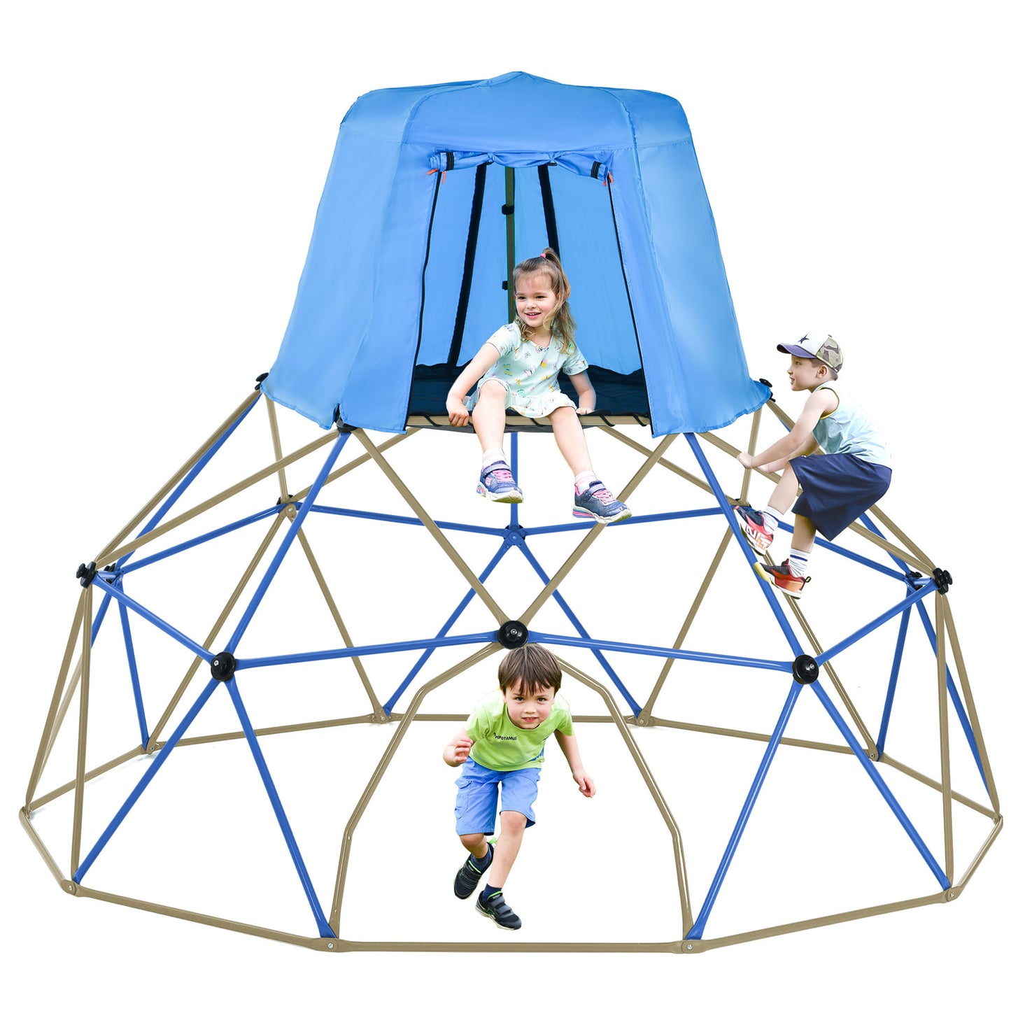 Climbing Dome with Canopy and Playmat - 10 ft Colorful Geometric Playground Jungle Gym